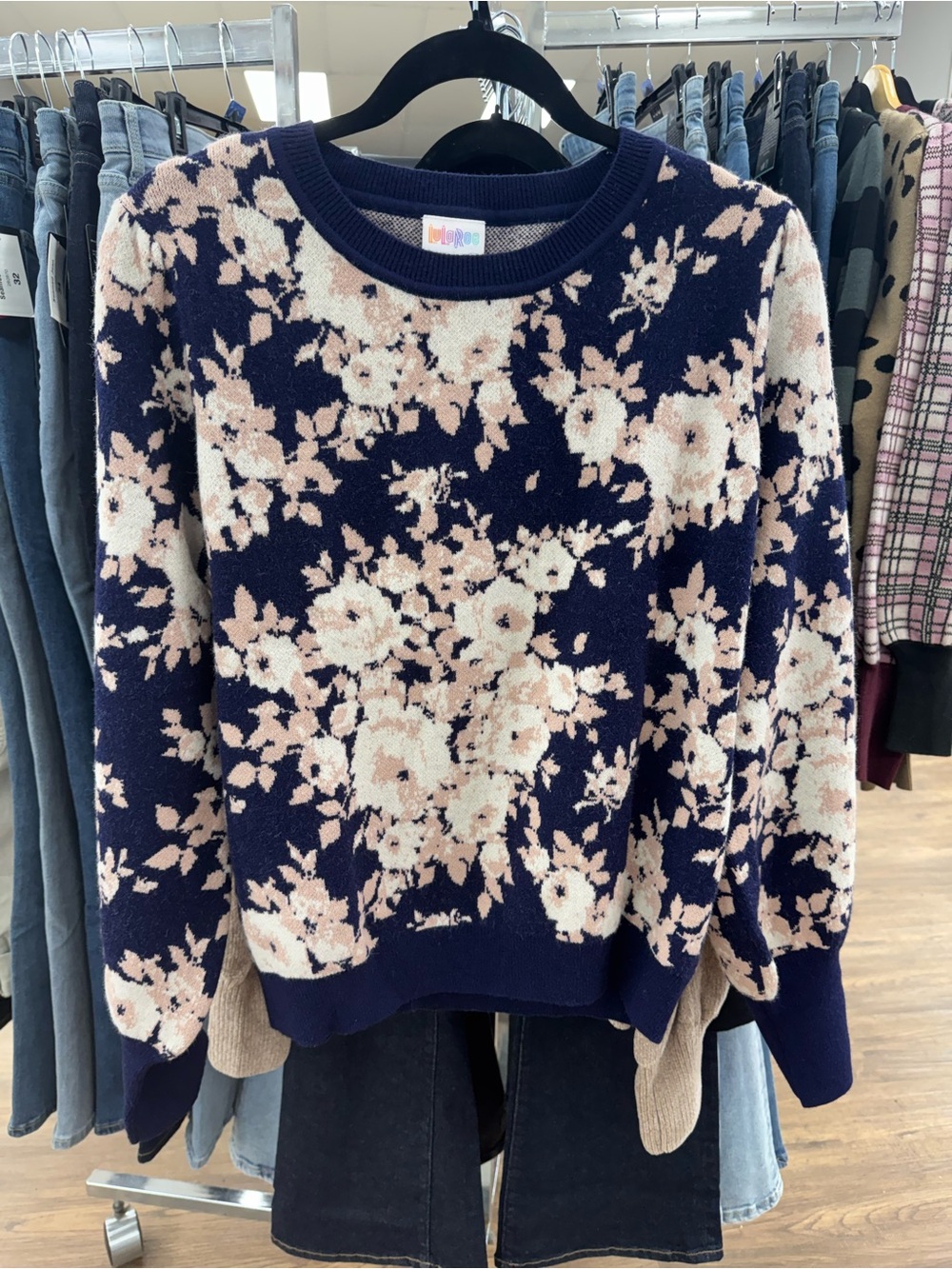 Women’s Floral Crewneck Sweater - Navy and Blush